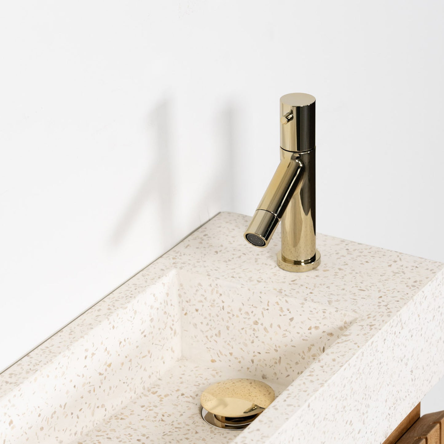 テラゾー×チーク手洗い器 Rattan400 WH(水栓金具付き6点セット)