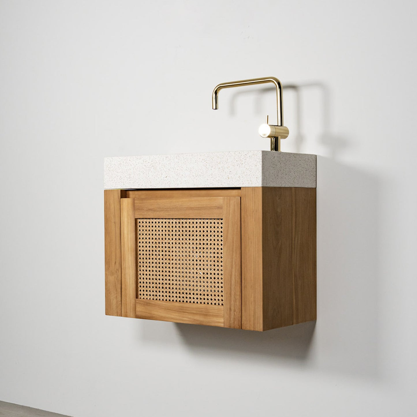 テラゾー×チーク手洗い器 Wood rattan600 (WH) ※在庫限りで販売終了