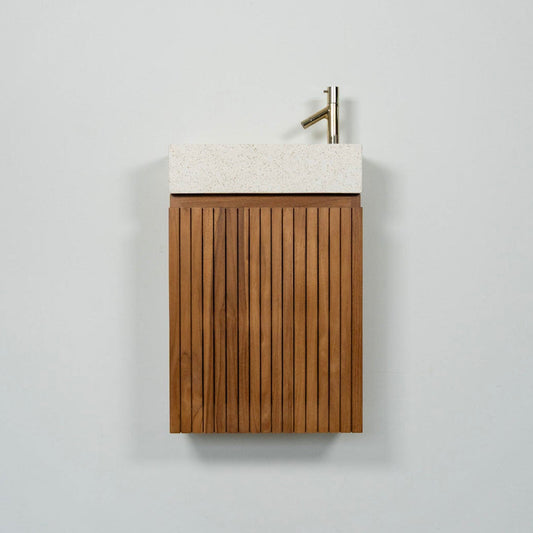 【7月上旬頃 再入荷予定】テラゾー×チーク手洗い器 Wood stripe400 (WH)