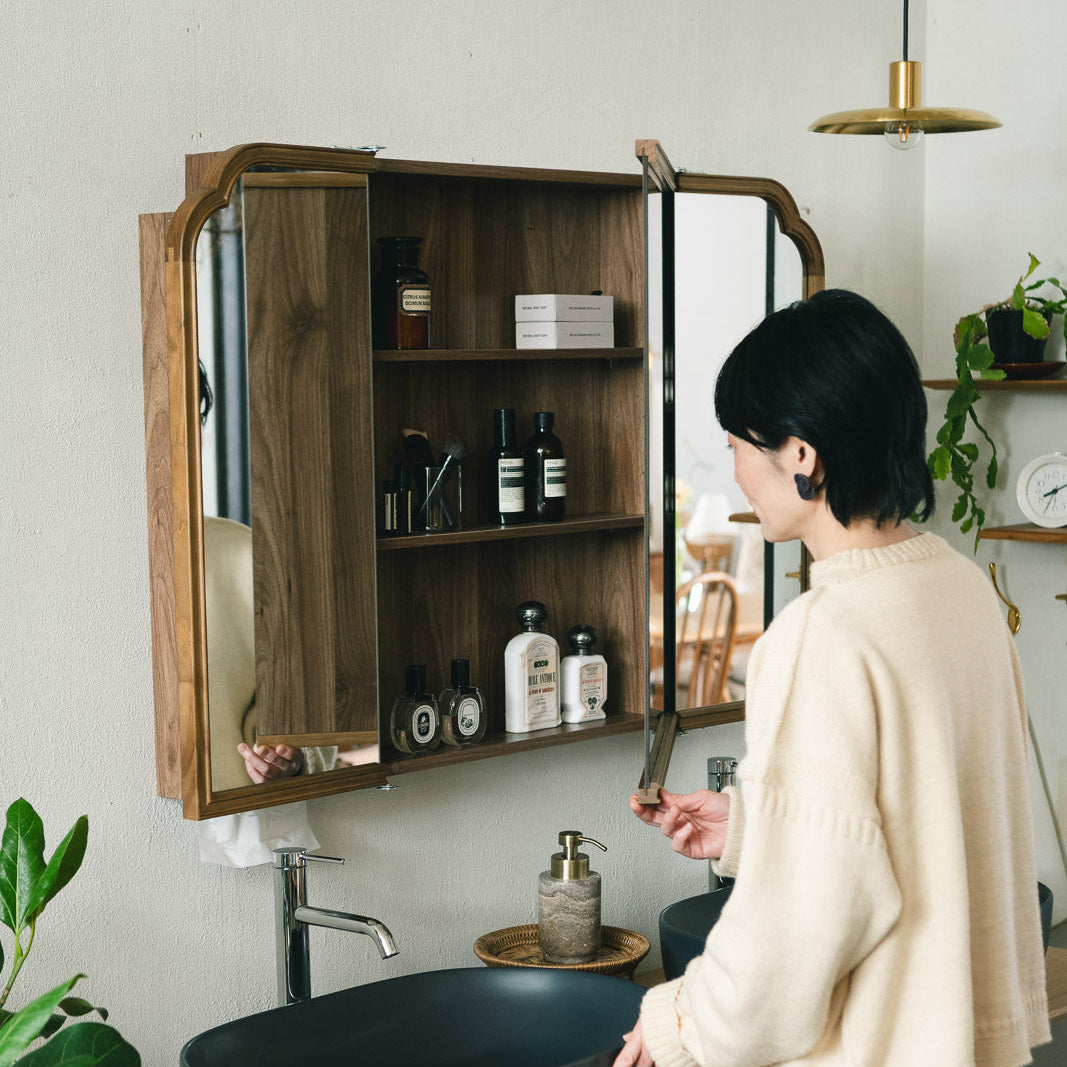 【予約商品：5月末〜6月末頃お届け予定】Wood arch キャビネットミラー 1150