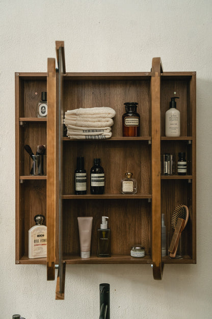 【予約商品：5月末〜6月末頃お届け予定】Wood curve 3ドアキャビネットミラー 850