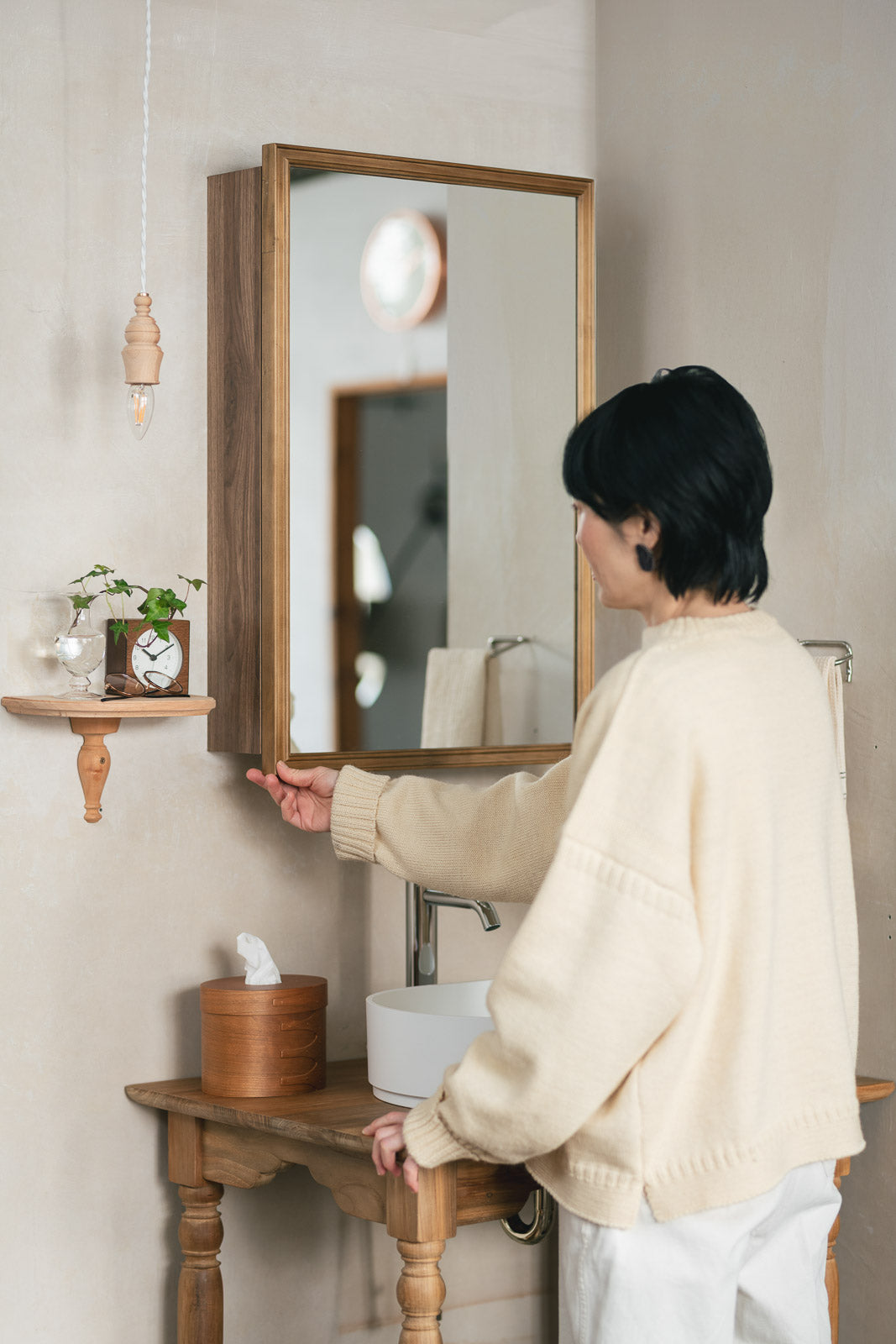 予約商品：5月末〜6月末頃お届け予定】Wood rect キャビネットミラー