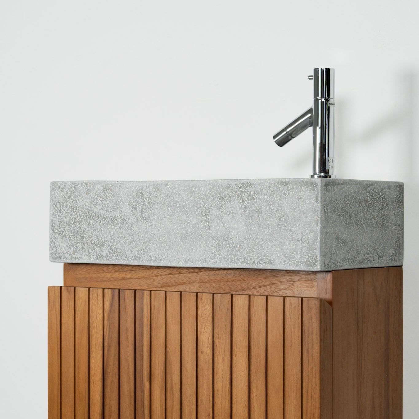 テラゾー×チーク手洗い器 Wood stripe400 (GY)