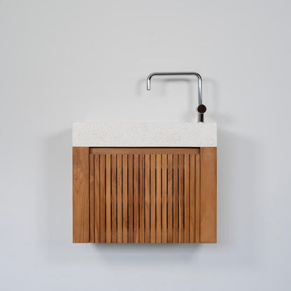 【再入荷】テラゾー×チーク手洗い器 Wood stripe600 (WH)