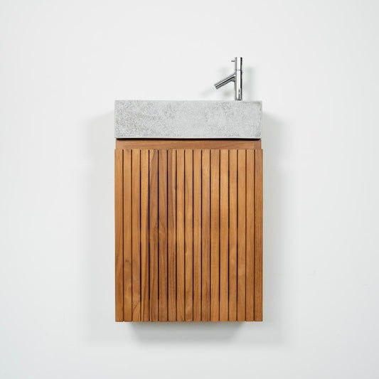 テラゾー×チーク手洗い器 Wood stripe400 (GY)