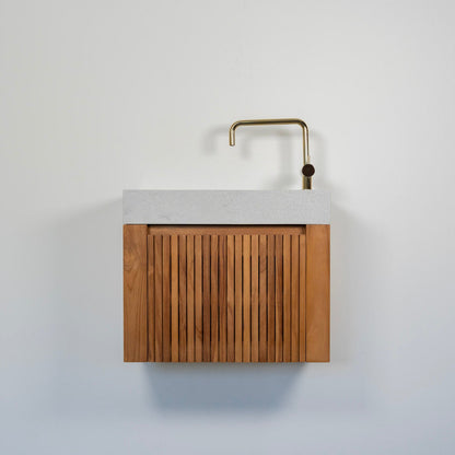 テラゾー×チーク手洗い器 Wood stripe600 (GY)