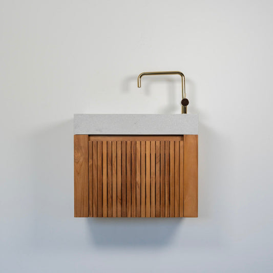 テラゾー×チーク手洗い器 Wood stripe600 (GY)