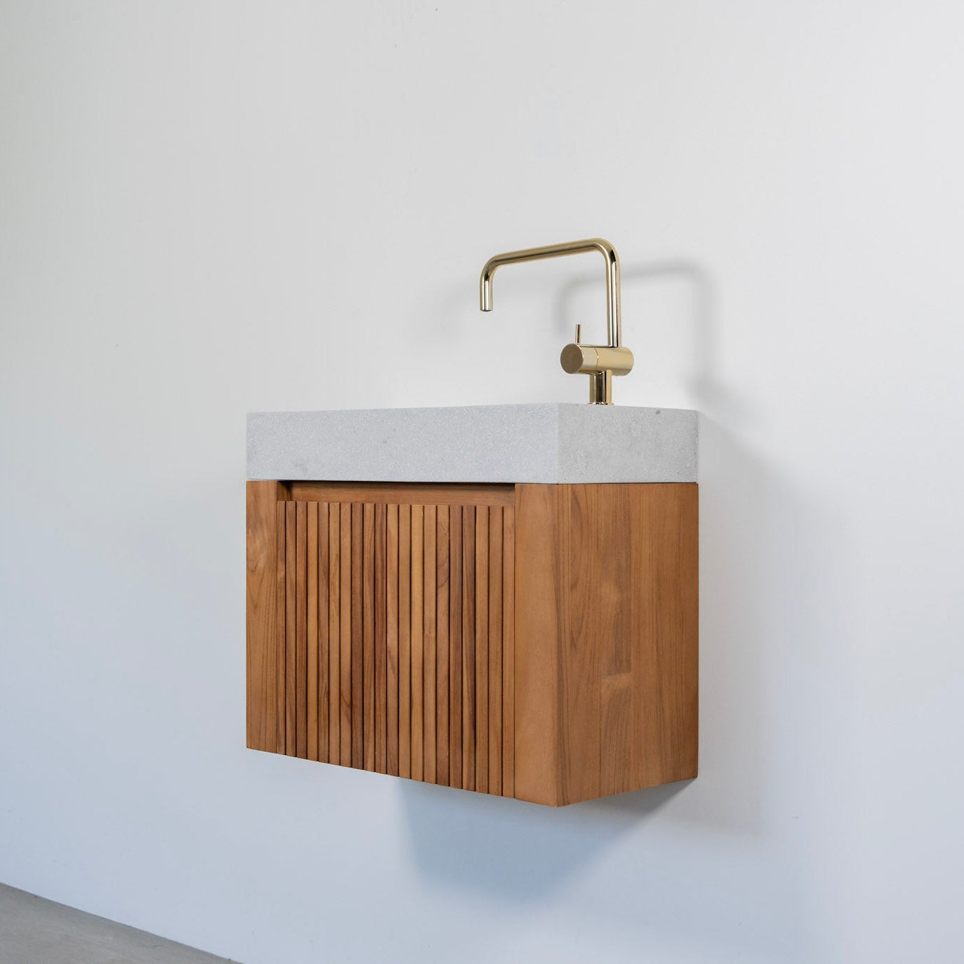 テラゾー×チーク手洗い器 Wood stripe600 (GY)