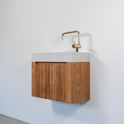 テラゾー×チーク手洗い器 Wood stripe600 (GY)