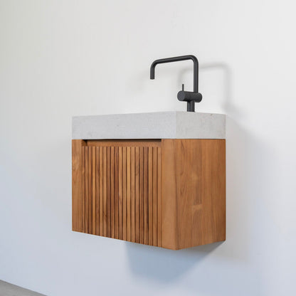 テラゾー×チーク手洗い器 Wood stripe600 (GY)