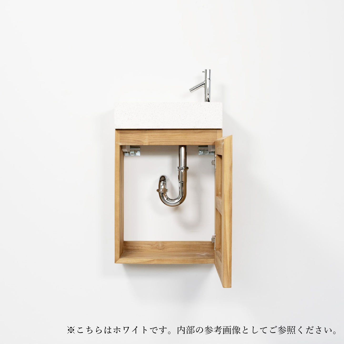 テラゾー×チーク手洗い器 Wood stripe400 (GY)