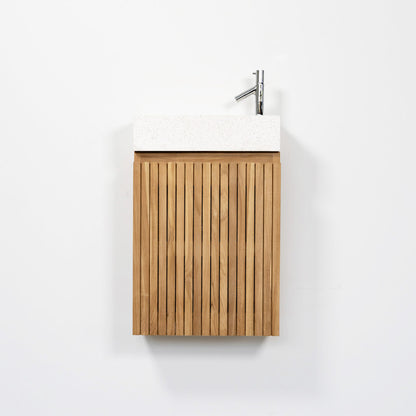 テラゾー×チーク手洗い器 Wood stripe400 WH （水栓金具付き6点セット）