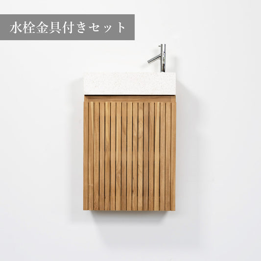 Terrazzo x Teak Hand Wash Basin Wood stripe400 WH (6-piece set with faucet)