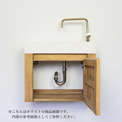 テラゾー×チーク手洗い器 Wood stripe600 (GY)