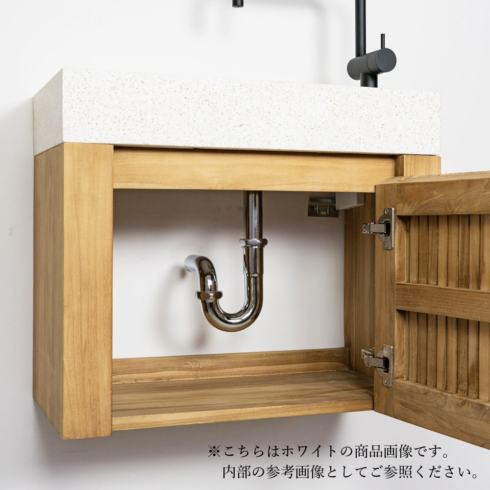 テラゾー×チーク手洗い器 Wood stripe600 (GY)